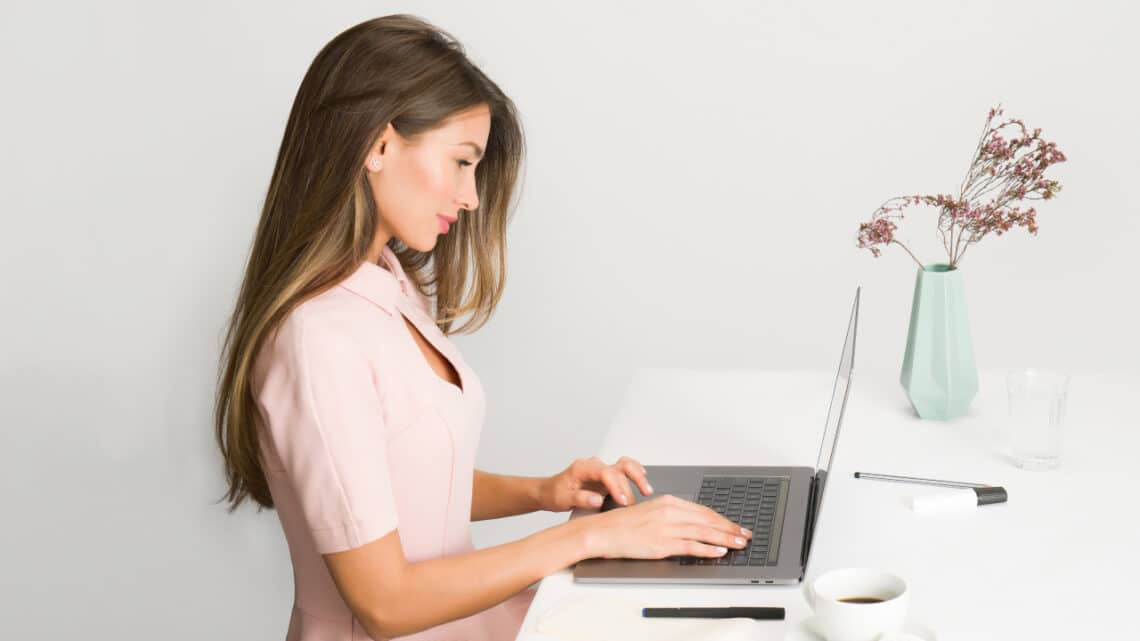 Woman working remotely at a desk