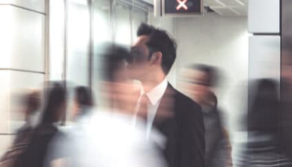 A blurred image of a former employee on their first day of work after returning to their previous employer.